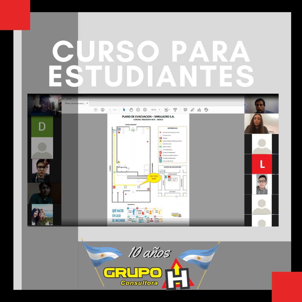 grupohconsultor's tweet photo. Excelente encuentro con los estudiantes de nuestro curso virtual de  "evaluador de planes de energencia y simulacros" para estudiantes de tercer año de la tecnicatura de seguridad e higiene. Seguimos apoyando y formando a los principiantes. https://t.co/zLGpdn8nho