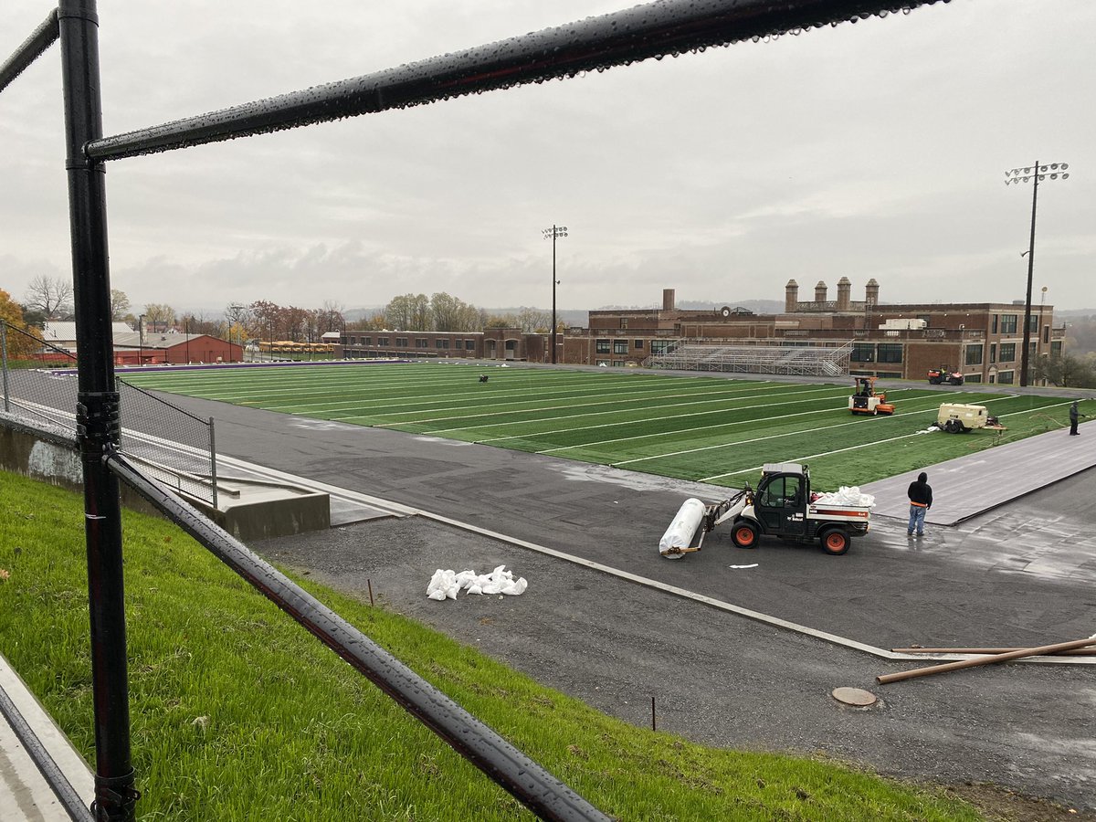 RuggedRams's tweet photo. It might be pouring outside, but it is a great day for us because we finally have turf and our complex is nearing completion.  Can’t wait for that opening kickoff!! https://t.co/axH78wSM4Z