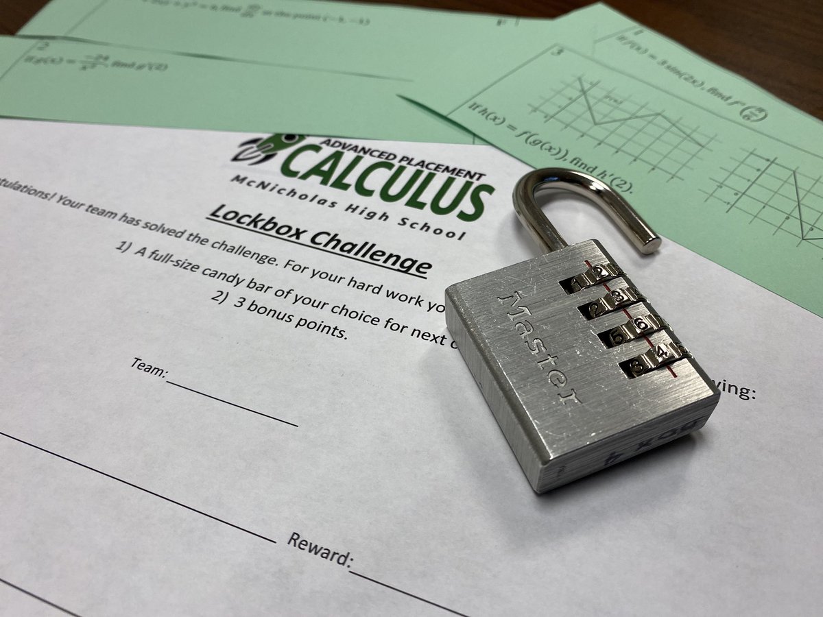 MathDalton's tweet photo. My AP Calculus class got to try a lockbox activity to review the chain rule and implicit differentiation. Thank you @APCalcTchr for the activity. #RocketsLearn https://t.co/g1DO6iqGA6