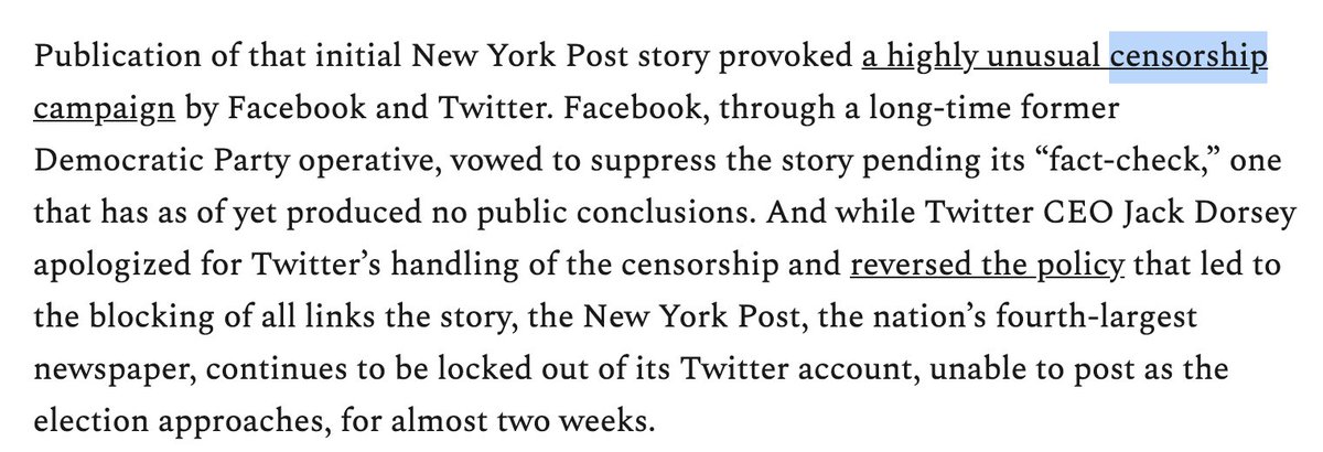 This repeats what he said the last time he whined about this, including making the false claim that this is "censorship." I laid out the problems with is (including his spin of Facebook as a Dem company) here:  https://www.emptywheel.net/2020/10/18/steve-bannon-guccifer-2-0-glenn-greenwald-and-me-how-glenn-greenwald-defends-smear-artist-cowards/