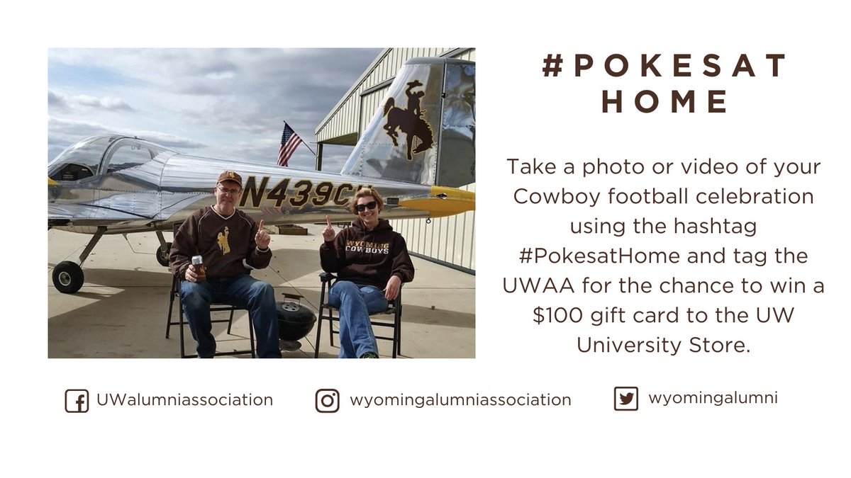 Last week’s winner has us soaring with poke pride!

Let's celebrate on 10/30 for the Cowboy football game. 🤠🏈🎉 We're hosting a #PokesatHome contest and the winner will receive a $100 gift card to the UW University Store.

See how to enter in the photo below. #uwyo #uwyoalumni