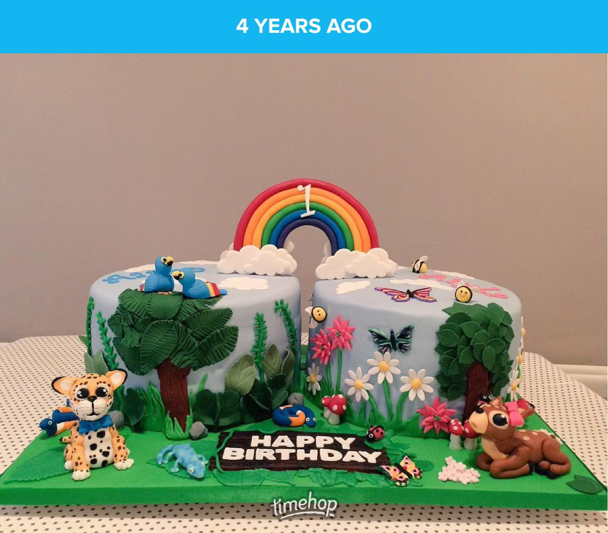 Throwback 4 years ago to the largest birthday cake that i’ve ever made. A joint jungle and woodland cake for twins Aaron and Aiyla. Loved making the animals for this one and how it all turned out.