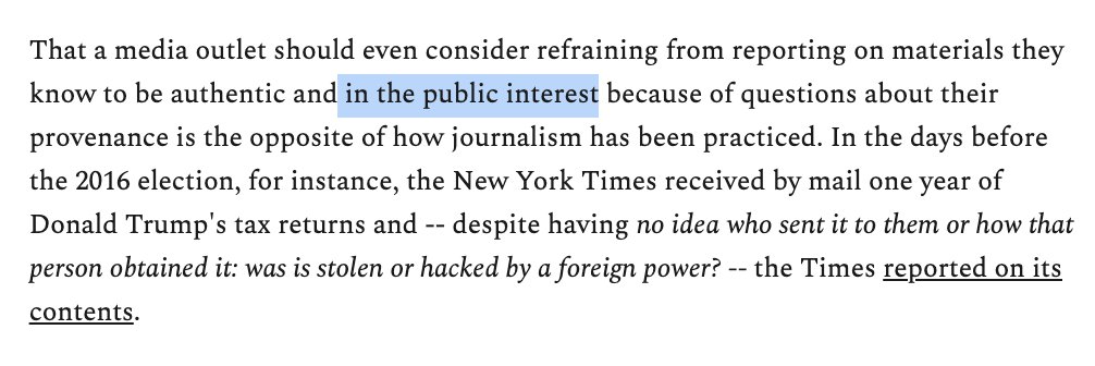 This whole paragraph actually makes me feel sorry for the person whose brain produced it. But note how Glenn, after presenting evidence over and over that there's not yet any public interest reason to publish the Hunter Biden stuff, just glosses over public interest here?