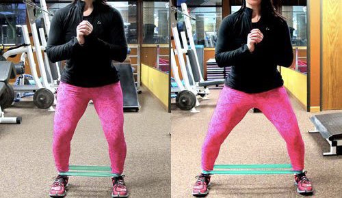 the big toe (inner foot) is pushing away.So, mini-band lateral walks aren’t the best choice because they promote lateral foot reference and abduction of the hip while still in hip flexion.