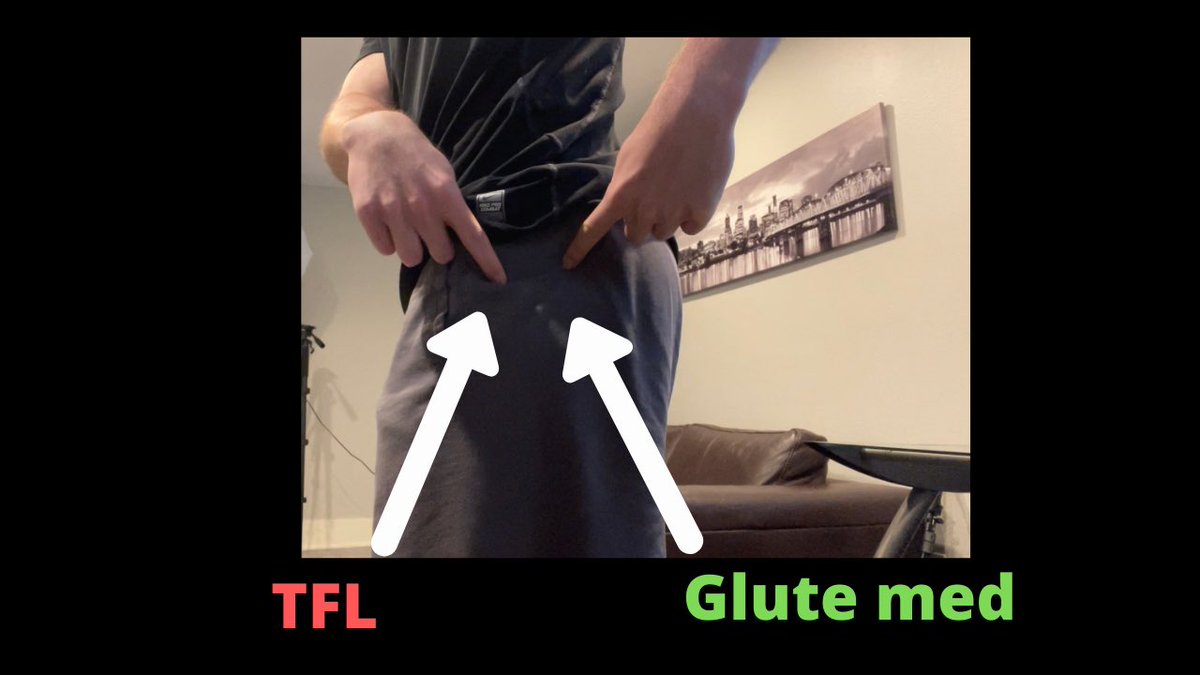 When I see weakness of the glute med, the Tensor Fasciae Latae (TFL) loves to try to take over.It can be hard from a sensory standpoint to differentiate the anterior fibers of the glute med from the TFL.So what I will tell people is they should feel the side of their butt: