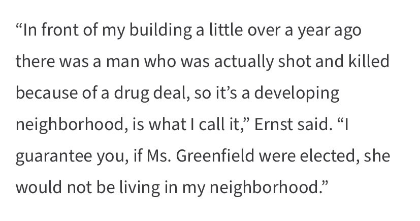 Joni Ernst apparently likes to tell folks back in ultra-white Iowa about the “developing neighborhood” where she has a humble weekday abode in D.C..There was a drug murder on the street, she says. It’s too rough a place for her opponent, she suggests.1/