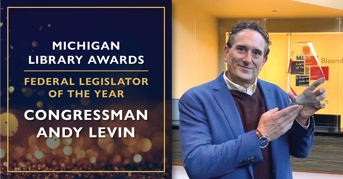 MLAoffice's tweet photo. Congratulations to Congressman Andy Levin @RepAndyLevin, representing Michigan’s 9th District, on being the 2020 recipient of the Federal Legislator of the Year at the Michigan Library Awards. #MichiganLibraryAwards2020 https://t.co/lINnXmUTHz https://t.co/LuGKetgguw