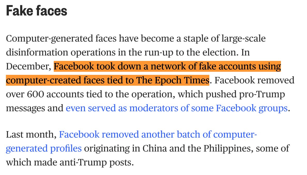 Fake faces are becoming an easy (and free!) weapon in the info wars.Before the fictional Martin Aspen's Hunter Biden dossier, Facebook took down AI-generated profiles tied to pro-Trump sites like The Epoch Times and anti-Trump governments like China. https://www.nbcnews.com/tech/security/how-fake-persona-laid-groundwork-hunter-biden-conspiracy-deluge-n1245387
