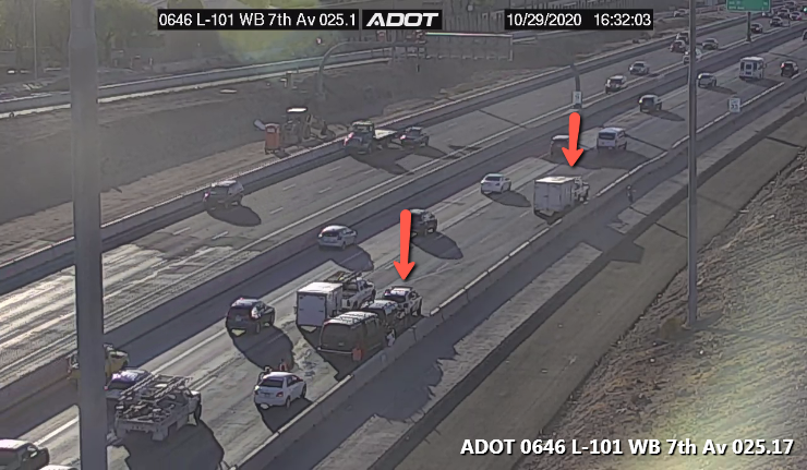 ArizonaDOT's tweet photo. L-101 Pima WB: A crash is blocking the right lane at 7th Ave. #phxtraffic https://t.co/uyW2ymNqgI