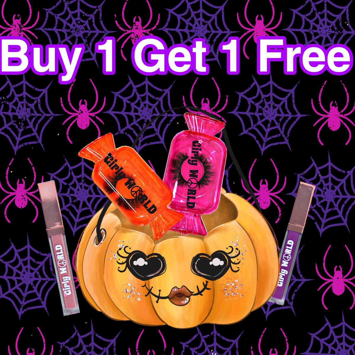 Buy 1 Get 1 Free on all Lipsticks &amp; Lashes ✨ Shop girlyworldcosmetics.com 🛍
#free #Halloween #halloweenmakeup #eyelashes #lipstick