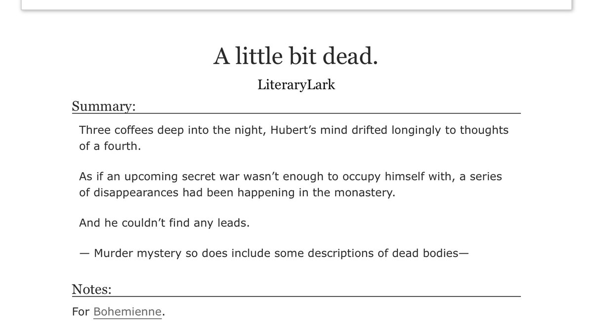 Literarylark1's tweet photo. Published my #FodlanFrights2020 fic for @Bohemienne6 , hope you like it :), it’s a Sylvbert Murder-Mystery https://t.co/KWdoBamWsT