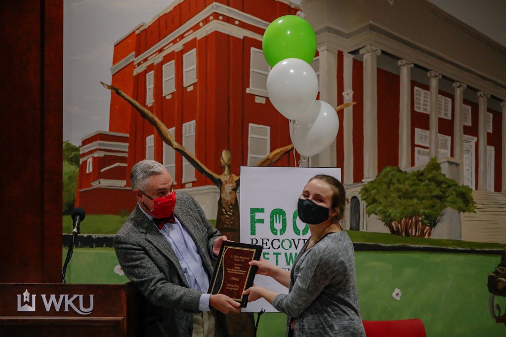 This evening, I was pleased to celebrate the work of the WKU Food Recovery Network. Since its inception in spring 2019, this group of students have recovered 5,300 lbs. of food and distributed it to 12 local shelters, soup kitchens and food pantries. (1/2)