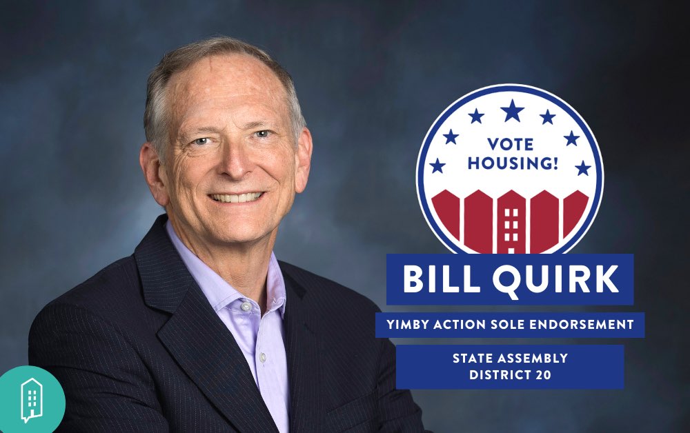 Bill_Quirk's tweet photo. Honored to have the endorsement from of @yimbyaction for re-election! The pandemic has only highlighted the need for more housing in our State. I’m prioritizing COVID-19 recovery including housing. Thanks @yimbyaction for all you do and for your support! #VOTE #Housing #BillQuirk https://t.co/l5NkSssstY