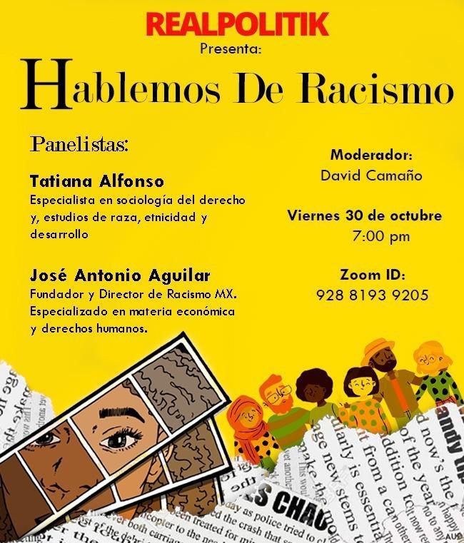 En esta segunda edición de #Intersecciones, Hablemos de Racismo, estarán @TatianaAlfonso & @aguilarpepe. Este viernes 30 de octubre a las 7 pm. ¡Les esperamos!