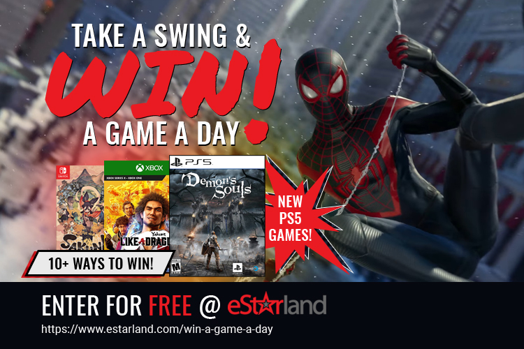 eStarland's tweet photo. Have you dropped in on our Win A Game A Day contest lately? You can now win PlayStation 5 launch titles like Demon's Souls and Marvel's Spider-Man: Miles Morales!

Take a swing at catching these prizes today at
https://t.co/ChWeHpeXgh
#estarland #winagameaday #retrogaming https://t.co/q5vx4h1sc5