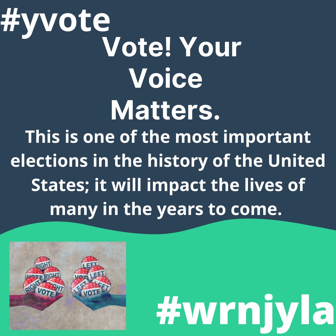 WrnjYla's tweet photo. Exercise your right and go vote!! The election is only FIVE days away. #yvote #wrnjyla #yla #youth #njvotes #weraisenj #vote #Vote2020 #YourVoiceMatters https://t.co/rjb4YXarjD