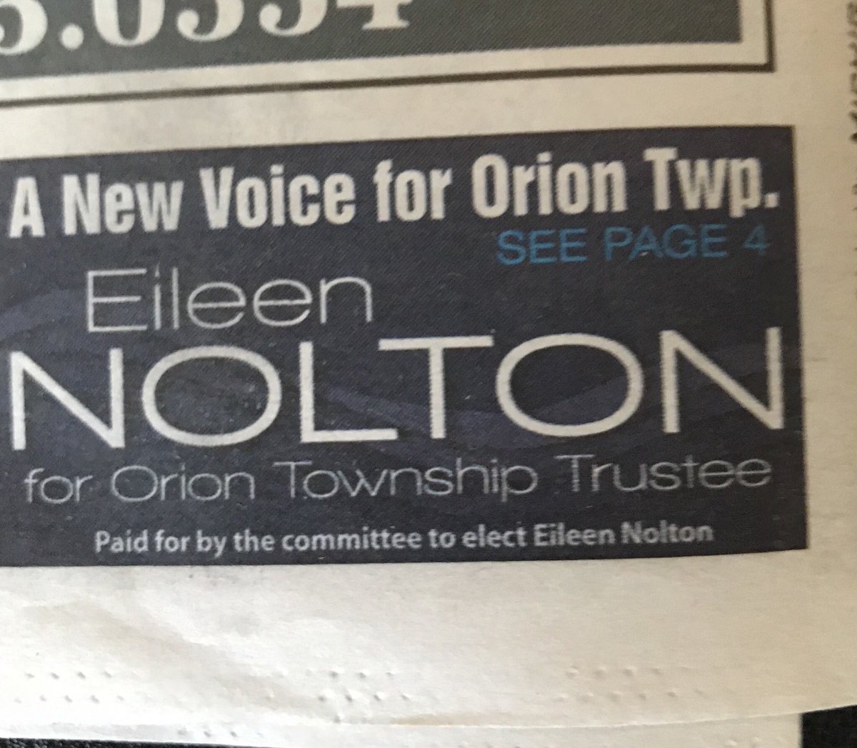 NoltonFor's tweet photo. Check out today’s “Ad-vertiser.”#eileen4oriontownshiptrustee #OrionTownship #EveryVoteCounts #LakeOrion https://t.co/DmXlnLtMjf