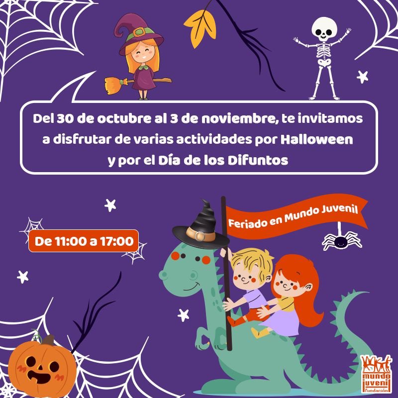 Mundo_Juvenil's tweet photo. 🌈Desde este viernes 30 de octubre hasta el martes 3 de noviembre te invitamos a pasar un divertido feriado en familia y amigos, hemos programado varias actividades de 11:00 a 17.00 https://t.co/SlFCYP3JsG