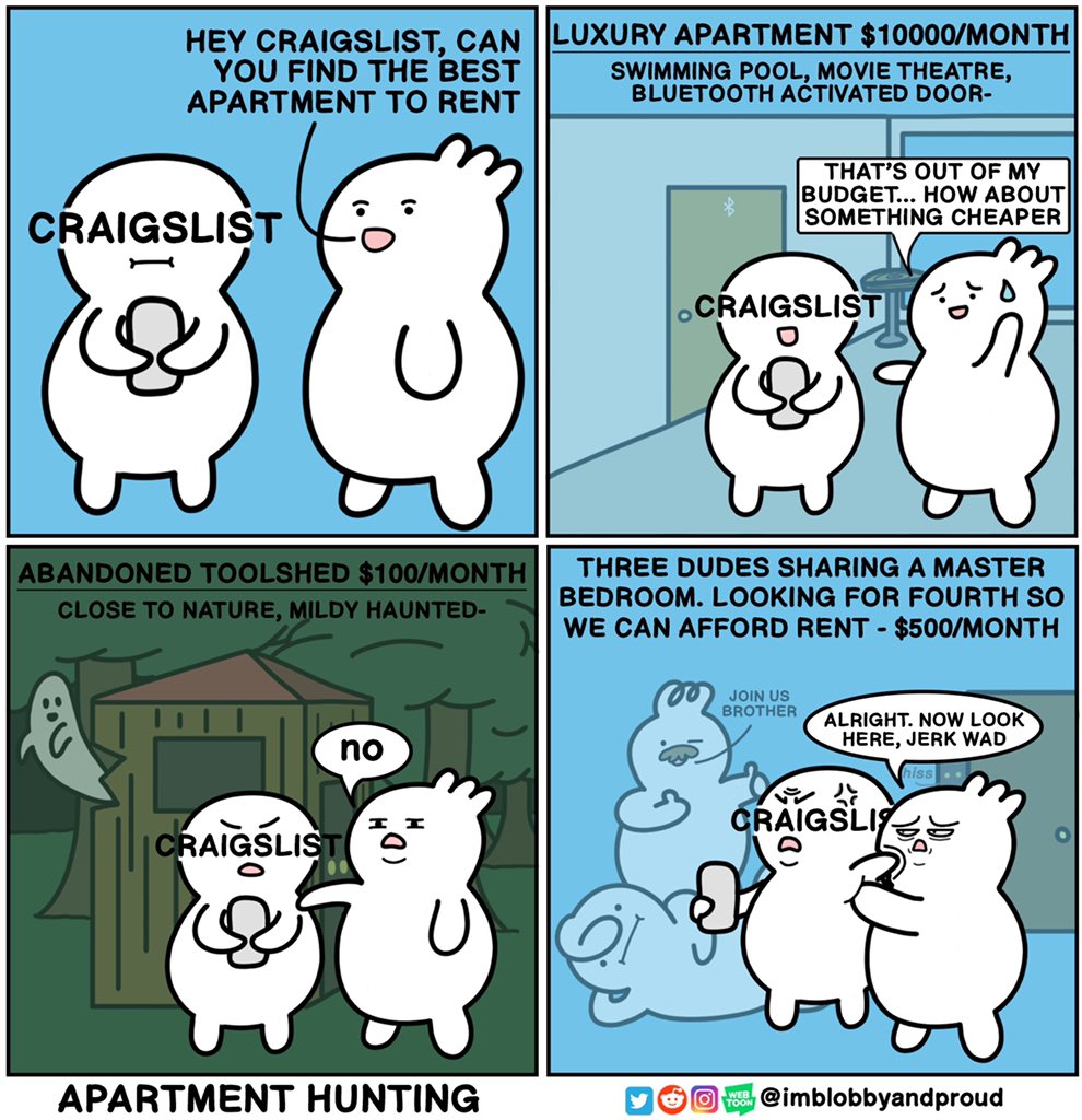 BlobbyIm's tweet photo. Apartment hunting in the middle of nowhere 🏡 

#apartment #rent #housing #craigslist #comic #comics #comicstrip #webcomic #webcomics #art #digitalart #sketch #drawing #illustration #illustrator #photoshop #asianartist #humor #unexpected #nooptions #luxury #haunted #ghosts https://t.co/W6QoZKPhsY