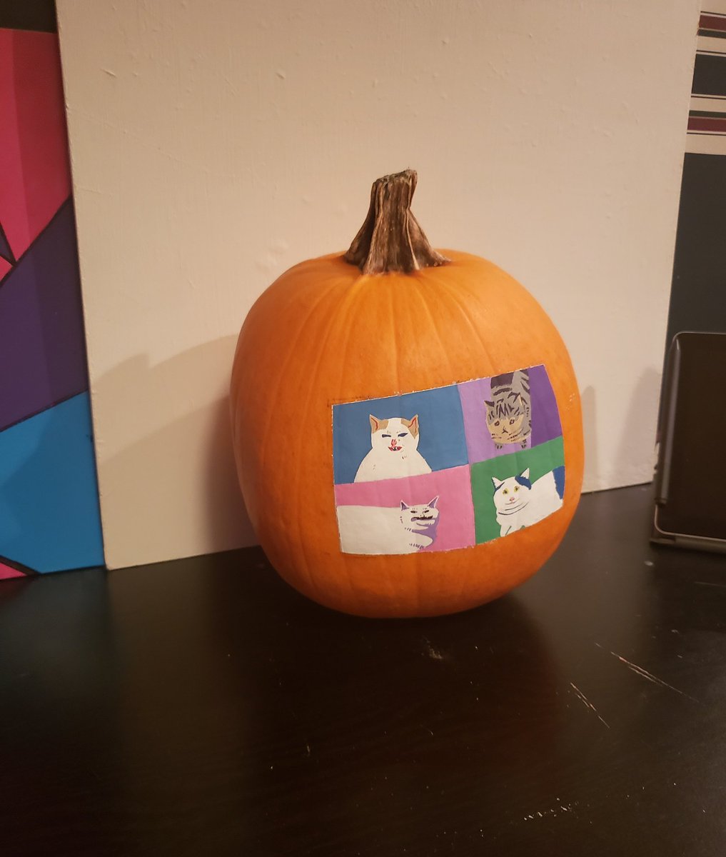 ConfusedMerrell's tweet image. "Lets paint pumpkins for spooky season this year"

the pumpkin I decided to paint:

(its my first time painting a pumpkin so its not perfect but i lowkey just wanted to recreate the iconic cat memes😅)
@VanessaMerrell @veronicamerrell @MerrellTwins