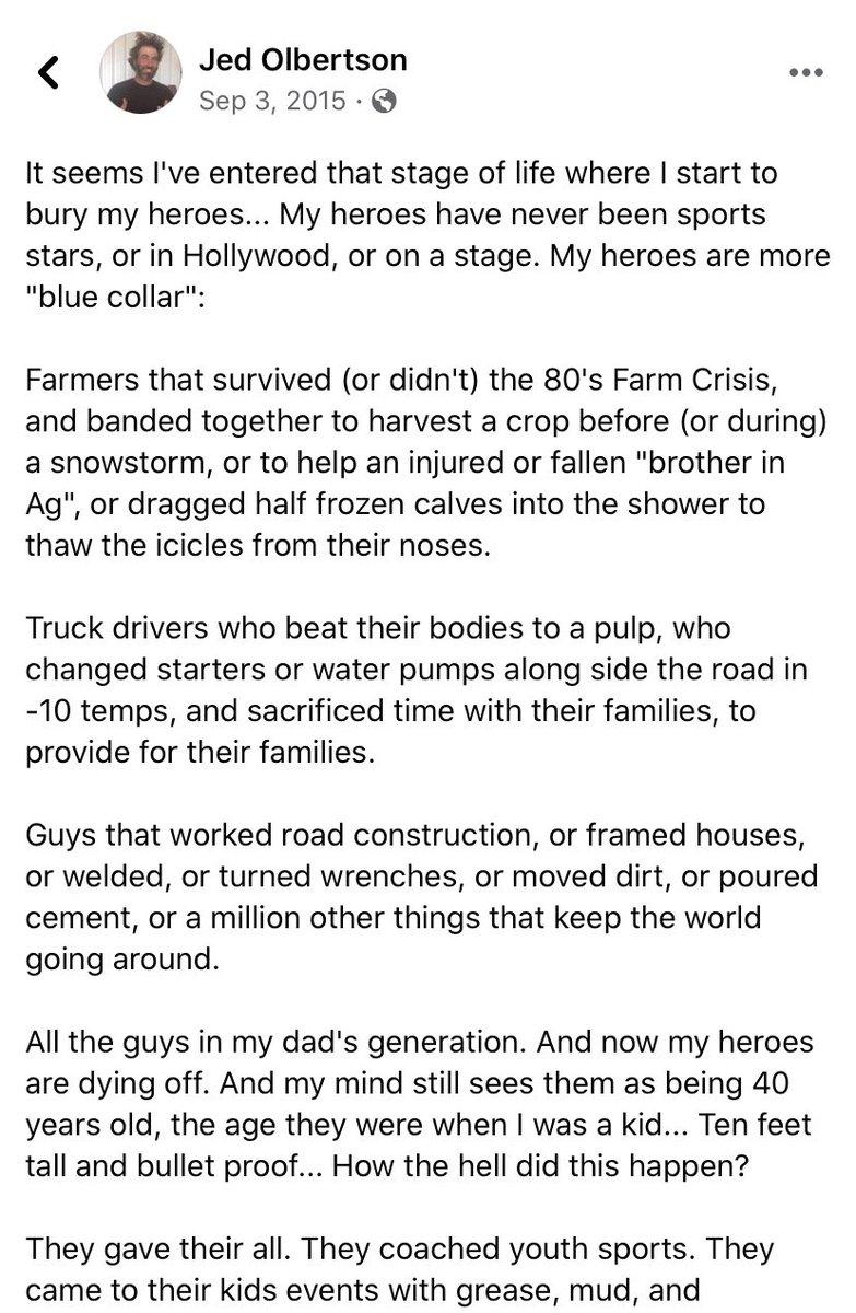 PlsntVlyFarmer's tweet image. Talking about the older generation tonight, with @tnfamilyfarmer , and was reminded of something I wrote a few years ago about “blue collar heroes”