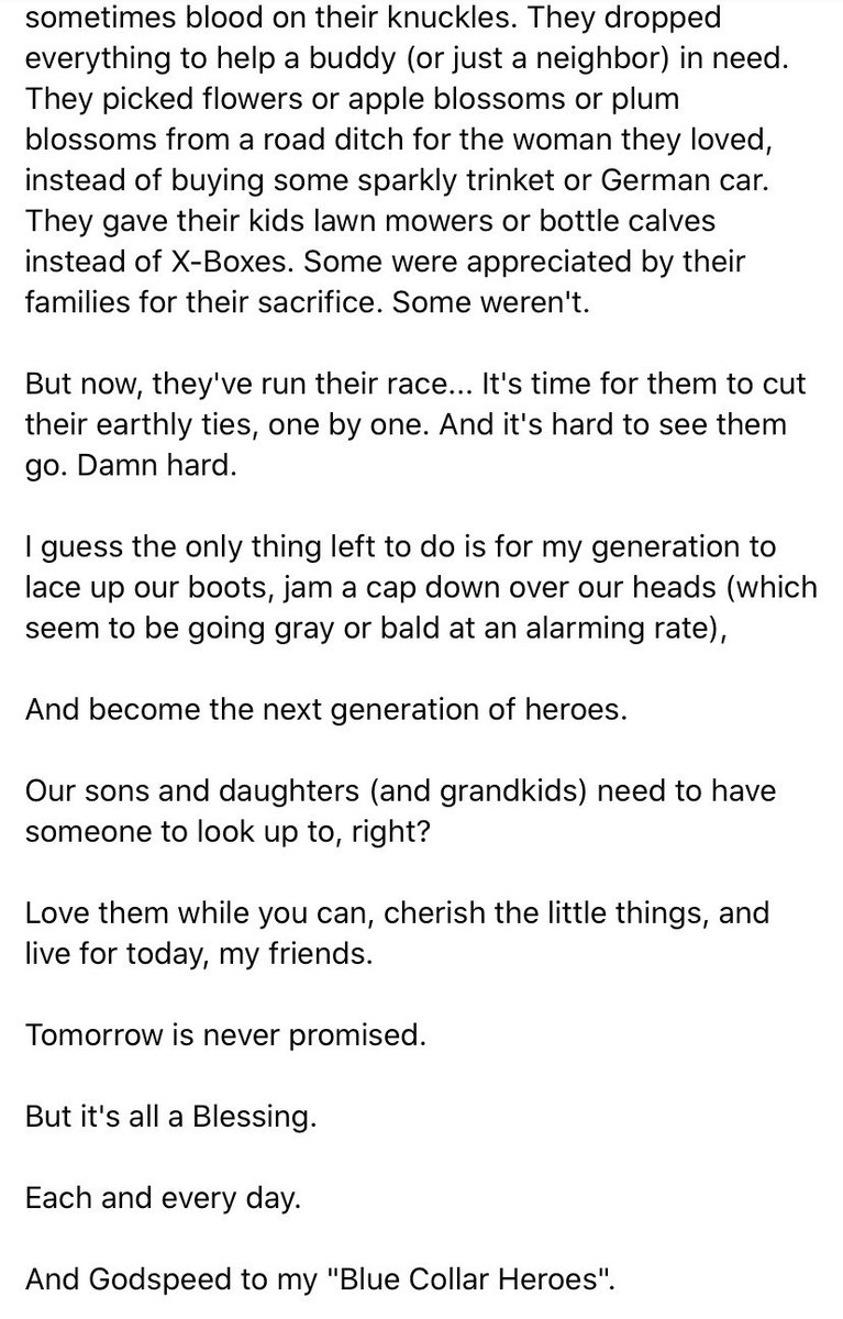 PlsntVlyFarmer's tweet image. Talking about the older generation tonight, with @tnfamilyfarmer , and was reminded of something I wrote a few years ago about “blue collar heroes”