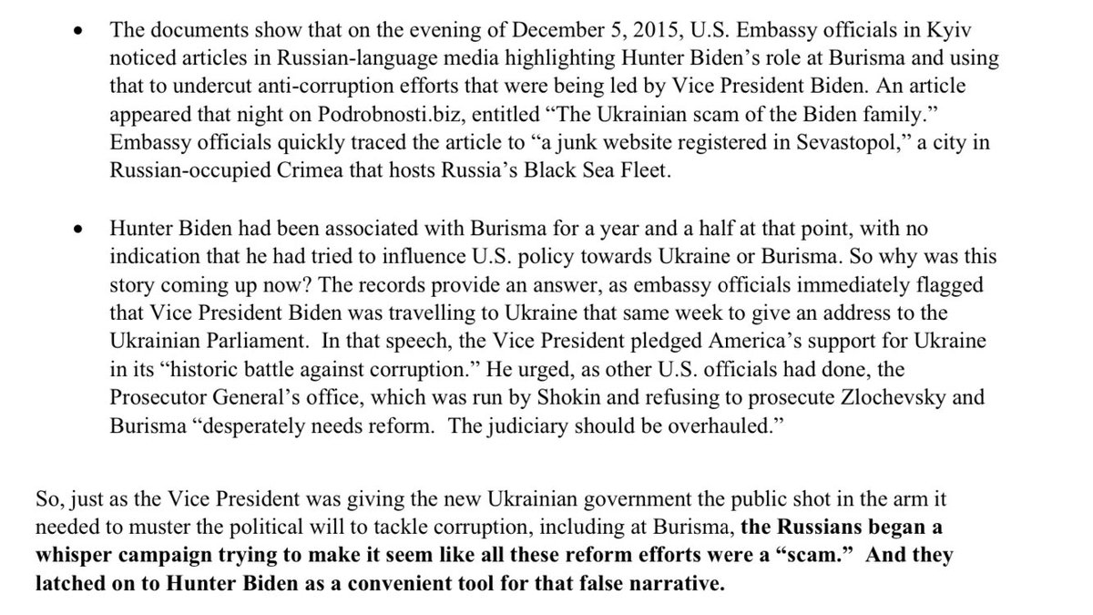 We were able to pinpoint where and when the Hunter Biden-Burisma conspiracy theory started. It was in December 2015 in a Russia-controlled Crimean city (it’s on page 3). 3/  https://foreignaffairs.house.gov/_cache/files/9/7/97456b51-22ce-4623-a086-ace0c53226d5/48BB333C1C03B263CD3BCD0E48416CAB.hfac----dos-records-debunk-republican-smear.pdf