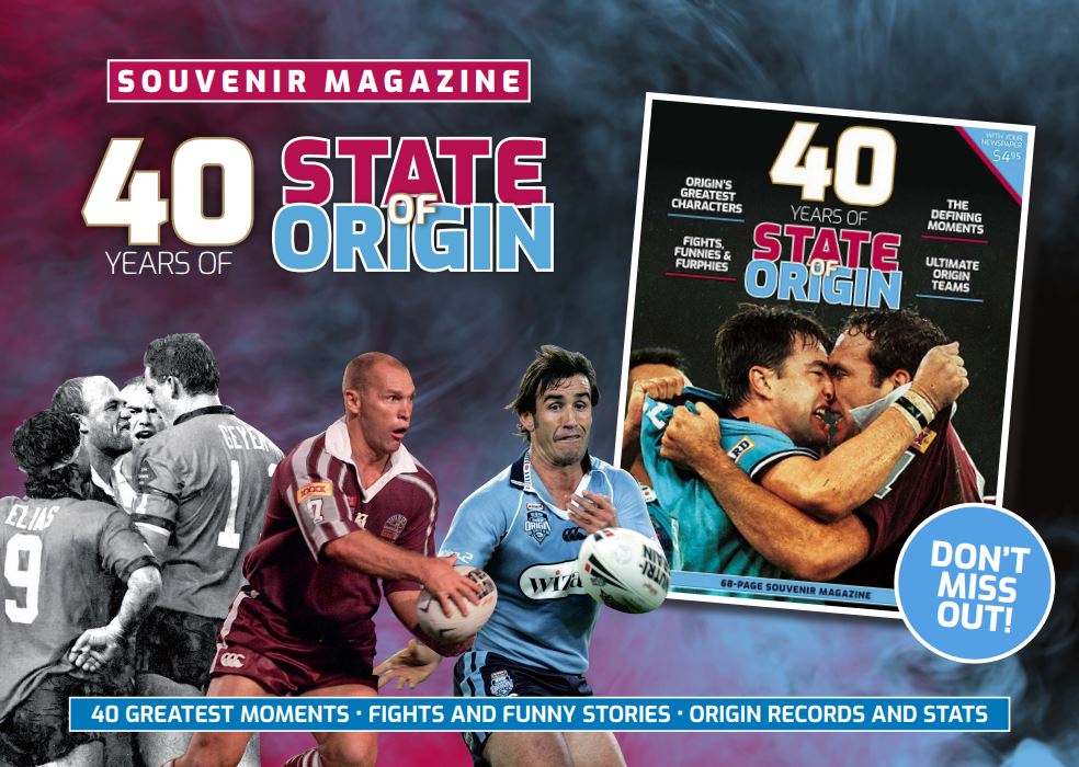 The greatest moments, funny stories, fights and iconic images from the past 40 years of #Origin in this 68-page souvenir magazine. 
$4.95 with your token in the <a href="/couriermail/">The Courier-Mail</a> <a href="/dailytelegraph/">The Daily Telegraph</a> <a href="/theheraldsun/">Herald Sun</a> <a href="/GCBulletin/">Gold Coast Bulletin</a> 
Stockists: couriermail.com.au/40yearsoforigin