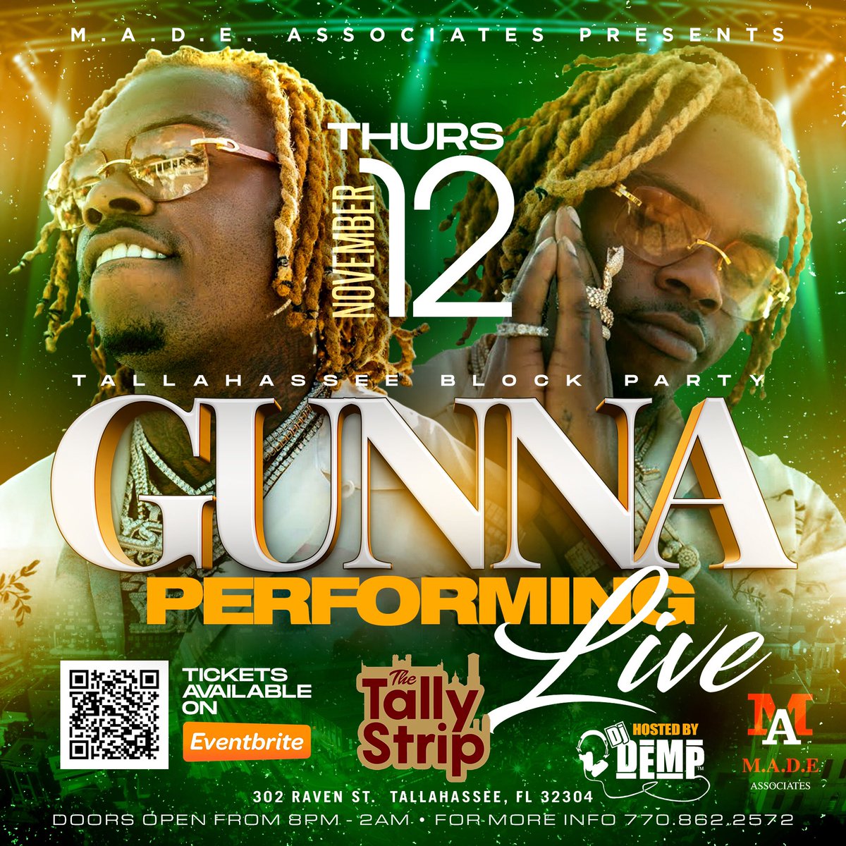 DEMP_FANPAGE's tweet photo. Tallahassee, FL 

GUNNA - THUR NOV 12

Hosted By @DJDEMP 

@ The Tally Strip

Get Your Tickets Now!!! https://t.co/2ZYLmLKLKj