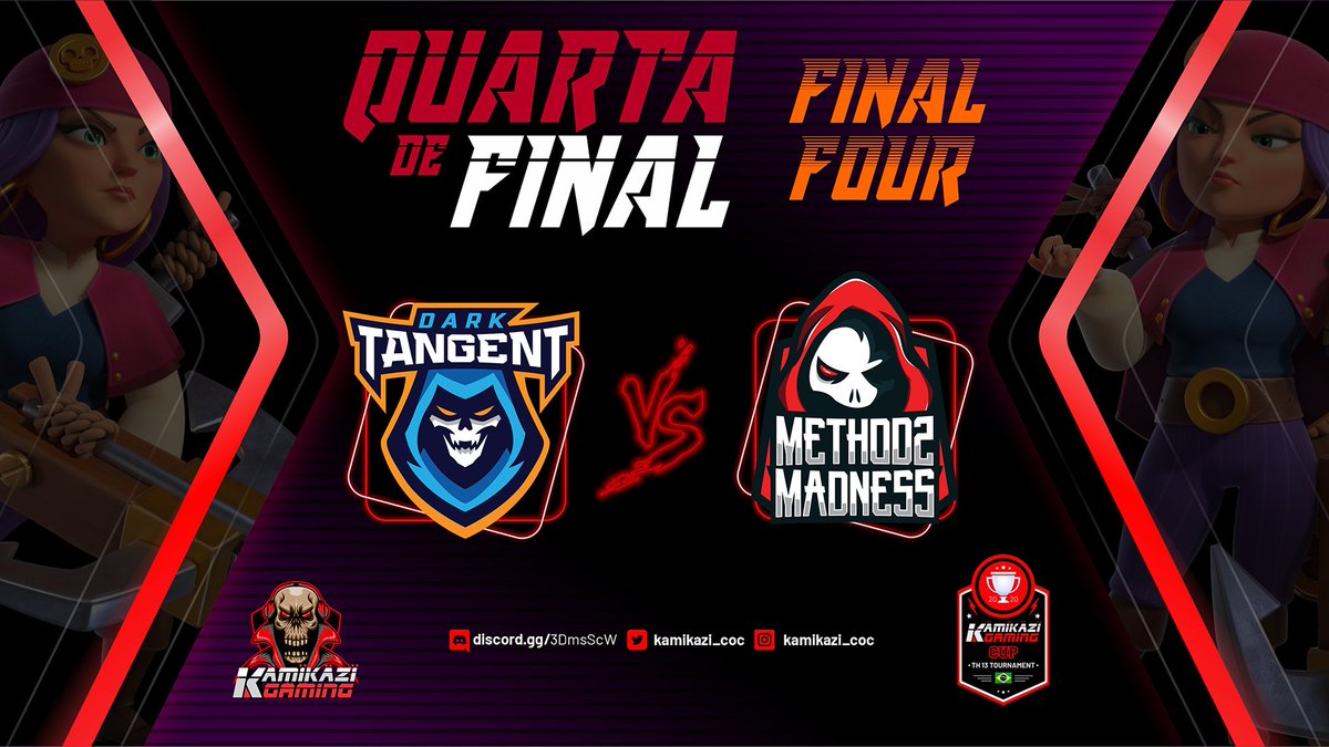 Guerra top pelas Quartas de Final da Kamikazi CUP

30/10 - 12:25 🇧🇷 - 15:25 - 🇵🇹
<a href="/DarkTangent_gg/">DarkTangent Esports 🇮🇳</a> vs <a href="/Method2M/">Method2Madness | M2</a> 

youtu.be/uNyLrTuaWlM

<a href="/ClashofClans/">Clash of Clans</a> <a href="/supercell/">Supercell</a> <a href="/CoCEsports/">Clash of Clans Esports</a>