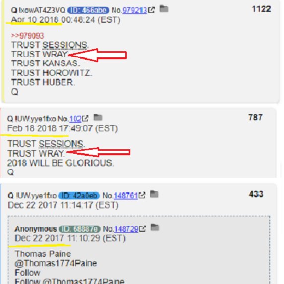 Dear Q:
I'm all in. 
Heart &amp; Soul, but maybe you can throw me a bone?
Regarding the destructive FBI, Wray and current events, I'm recalling "Disinformation is necessary".... 
Trust the Plan?
