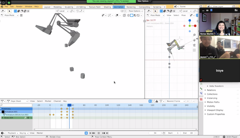_creativeforest's tweet photo. Video check-in with rural Maniototo Area School crew and @Renea today. Quietly working away on animations using @Blender and making good progress with their steampunk game. https://t.co/FWQrFPzULQ