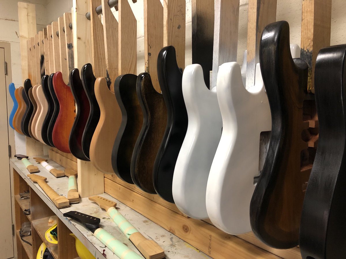 EAHSTech_Ed's tweet photo. At this point most students have at least one coat of finish on their guitars bodies and they are looking fantastic. Next week we will be able to start assembling and soon we will have a bunch of guitars. From the looks of things I should build a rack for finished guitars too. https://t.co/i4ChRYPXTV