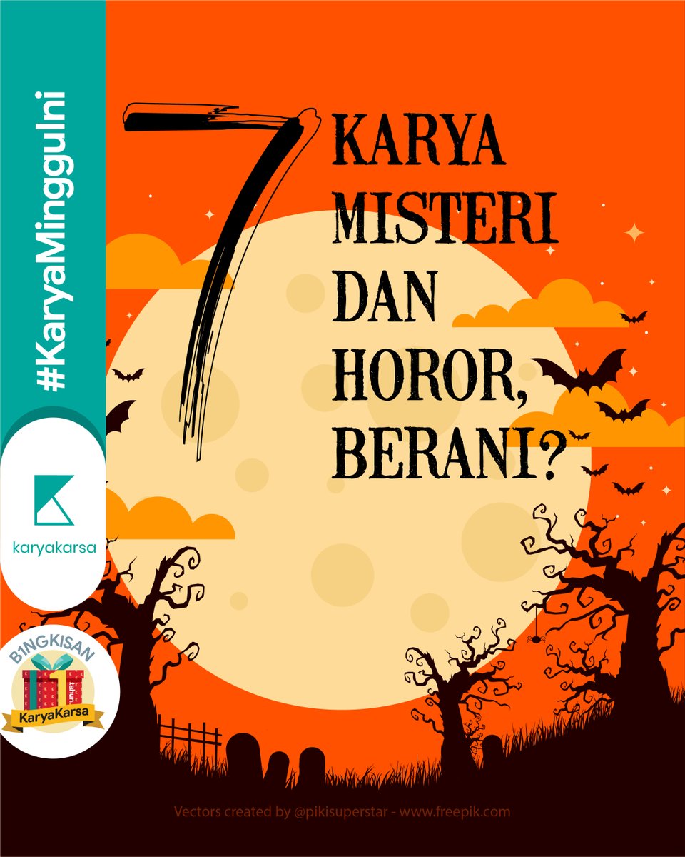 karyakarsa_id's tweet photo. Apa? #HalloweenBukanBudayaKita? 
[A Thread]

Baiklah. Tapi, Mimin tetap mau rekomendasi aja 7 karya berbau misteri dan horor. 😜 Berani dukung dan baca karya-karya berikut? https://t.co/kdPnwMq4wj