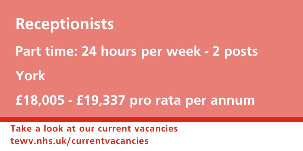 We are looking to recruit 2 enthusiastic, highly motivated and professional receptionists  to work at Foss Park Hospital. The reception at Foss Park is open between 08.00-20.00 daily.

For more info and to apply, follow the link below 👇 

ow.ly/YDwh50C2uIe