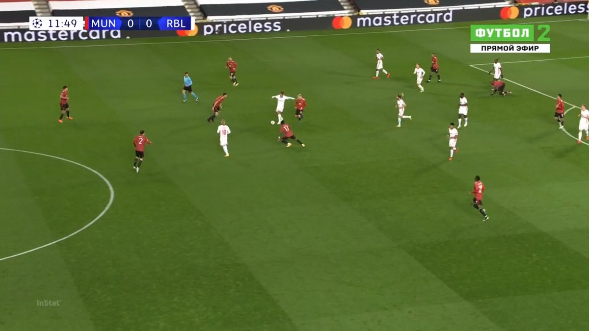 If  #MUFC lost possession in the final 3rd, they press the man on the ball (depending on space) or cut-off all the passing lanes.  #MUFC were very successful in their pressing as they recovered the ball in  #RBL's half 15 times vs RBL's 11. 50% team press efficiency. Improved.