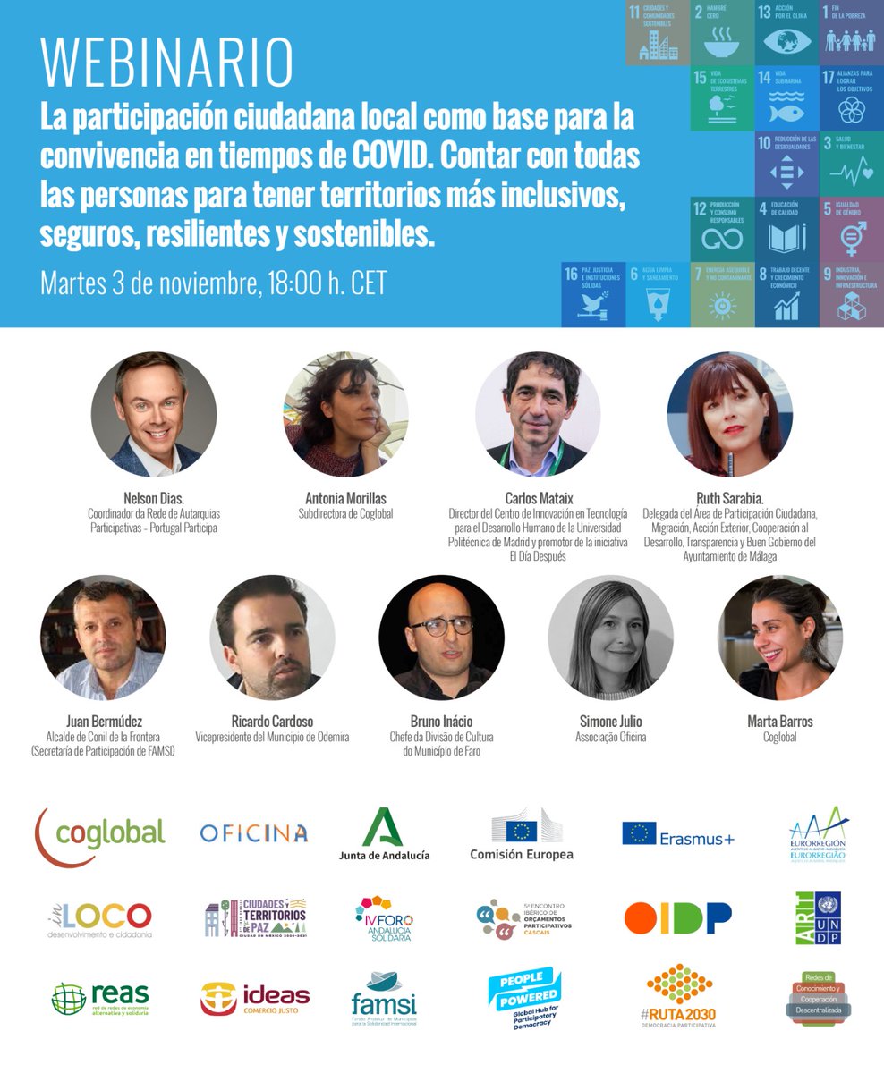 🌍 Seguimos con Diálogos transfronterizos sb participación ciudadana y ODS

🗓️3 de nov, 18:00 CET

🔴 Webinario: La participación ciudadana local como base para la convivencia en tiempos de COVID. Contar con todas las personas

🔗coglobal.es/dialogos-trans…

[Trad. simultânea 🇵🇹🇪🇸]