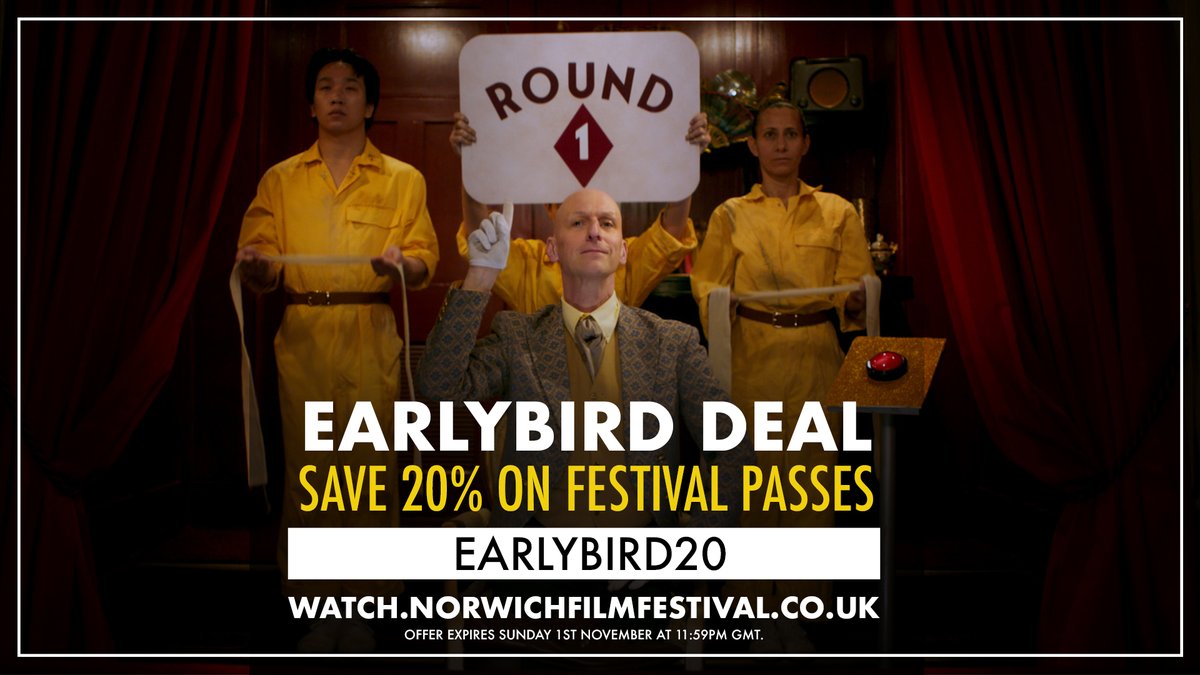 🎟️ #NFF2020 TICKETS ARE NOW ON SALE!

Pre-purchase your Festival Pass before the festival begins on Monday and save 20% using the code EARLYBIRD20!

Head over to our streaming platform now to browse the site and buy your pass ➡️ watch.norwichfilmfestival.co.uk