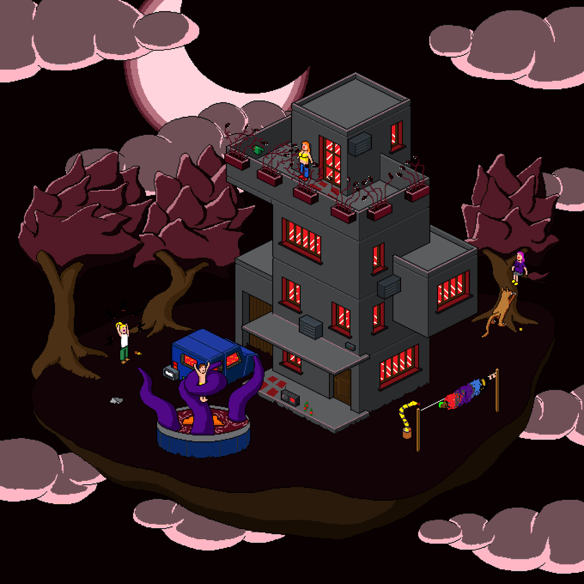 AsyncArt's tweet photo. "Clod 155" is @fabianospeziari's entry for #AsyncHalloween Contest. 

What a fun pixel artwork that depicts EVERYTHING going wrong at night with a funny twist. 

Sold for 2.75 ETH to @Conlan: https://t.co/HLqwoy9eCg

#AsyncArt #ProgrammableArt #NFTs https://t.co/vtWqQEOaIa