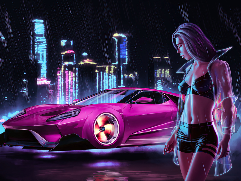 Cyberpunk Pink Car Live Wallpaper - free download