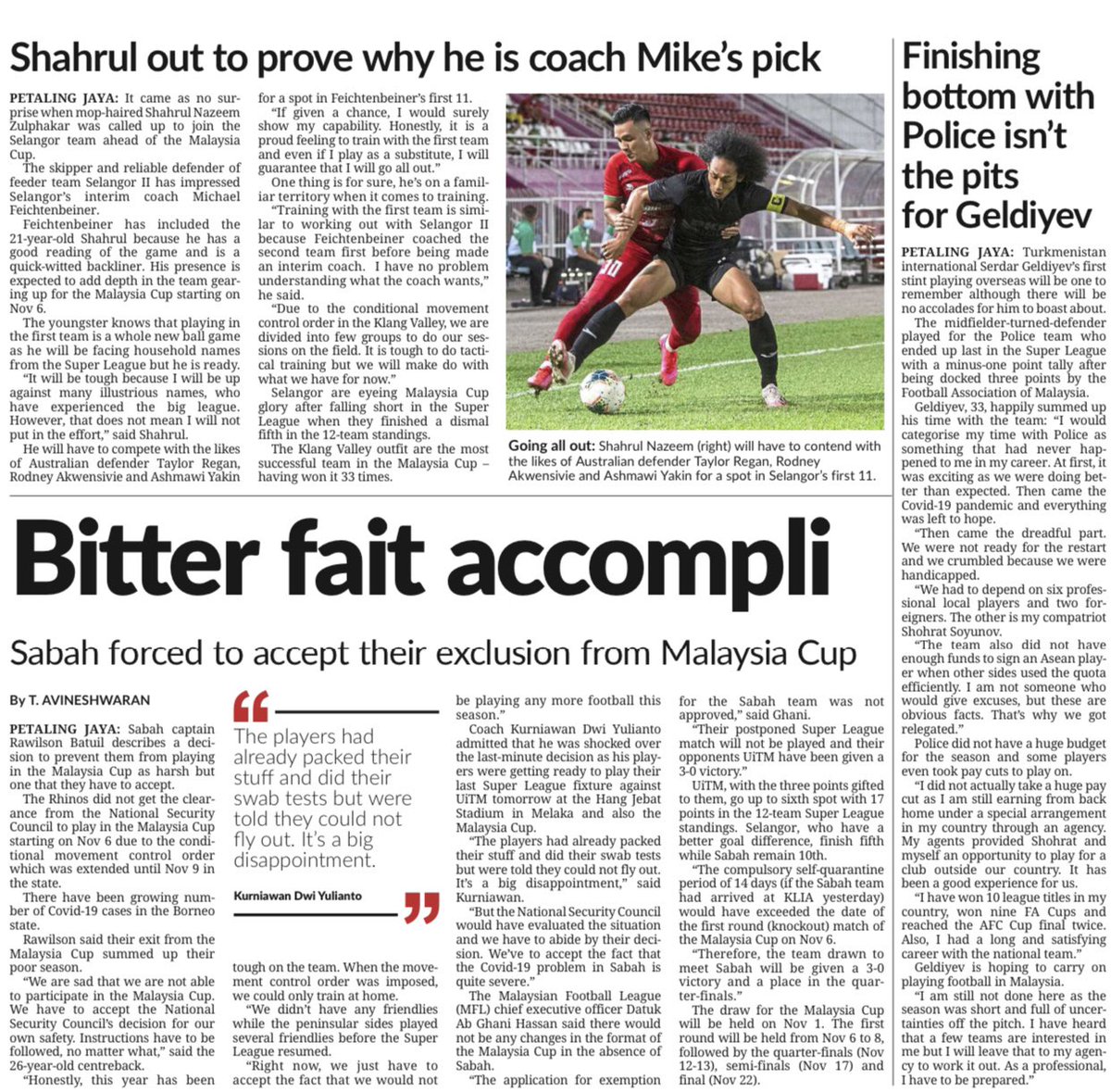 avineshW90's tweet photo. Two defenders with contrasting fortunes. @selangorfc’s Shahrul has impressed coach @mfeichtenbeiner to be part of the #MalaysiaCup, while PDRM’s Geldiyev looks to stay on in Malaysia. #MSL2020
Geldiyev - https://t.co/RClAqrYqrk
Sharul - https://t.co/CJ0h5VIpQL https://t.co/aemrPMqcIY