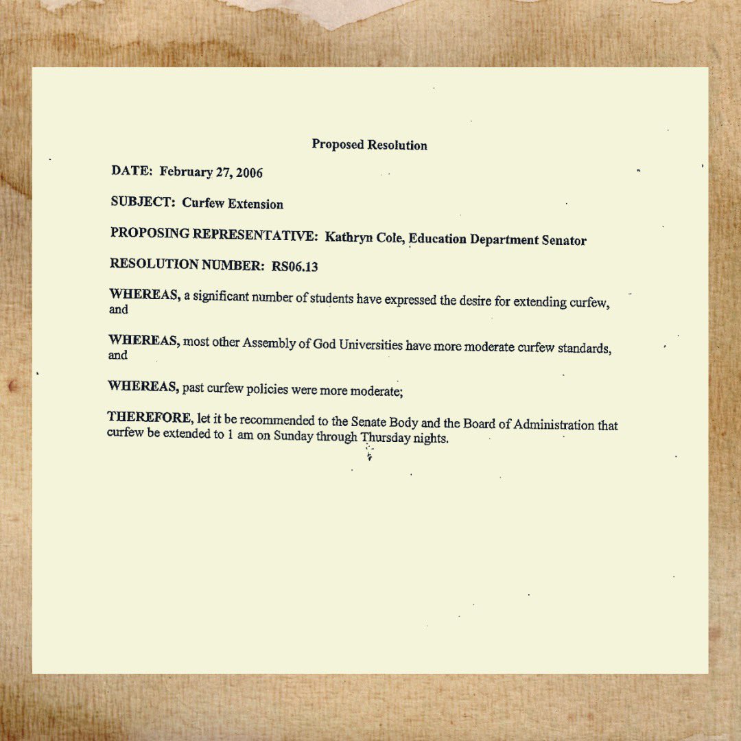 ESGAsenate's tweet photo. This week’s #throwbackthursday bill takes us back to February 27, 2006. Do you ever come back to the dorms at 1 a.m. on a Monday night? It’s all thanks to the 2005-2006 Senate. Remember to reach out to your department, hall, or class representative with your bill ideas! https://t.co/A0zRQBgiD0