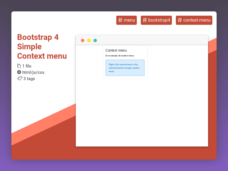 CodeRatings's tweet image. Bootstrap 4 Simple Context menu #menu #bootstrap4 #contextmenu #coderatings coderatings.io/snippet/527