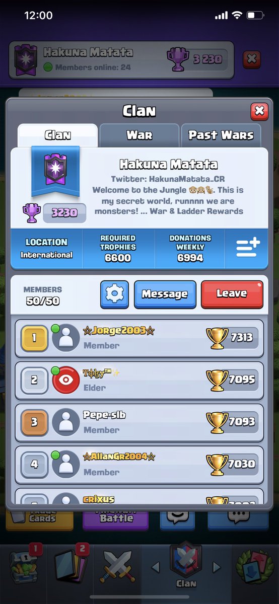 We are vampires 12:00 at night and we still have 24 connected having fun #HakunaOP #ClashRoyale