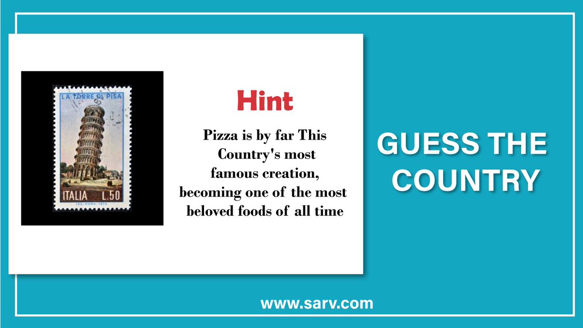 SarvOfficial's tweet photo. Guess The Country Based on its Postage Stamp. Quiz : 05

#Sarv #GuesstheCountry #QuestionNo5 #QuestionOfTheDay #QuizTime #quizzing #PostageStamp #Country #pizza #foodie #PizzaLover #FridayThoughts #FridayVibes #commentbelow https://t.co/ENWRxtCFl0