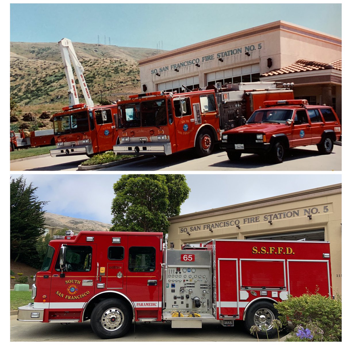 SSFFire's tweet photo. Throw Way Back Thursday! Then around 1992 and Now 2020 @SSFFire station 65 new engine! #ReadyToRespond #SSFFD https://t.co/gtDOUVQaAq