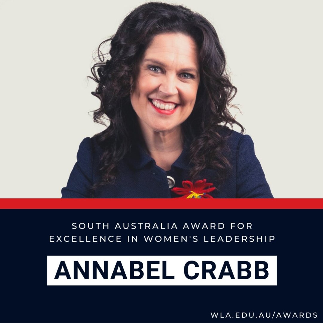 We are delighted today to be presenting Annabel Crabb with the South Australia Award for Excellence in Women's Leadership. Annabel is accepting her award live at the virtual Adelaide Women's Leadership Symposium. #WlaSymp <a href="/annabelcrabb/">Annabel Crabb</a>