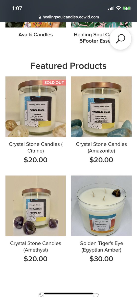 We have  https://healingsoulcandles.ecwid.com/  ! (Yea I’m intrigued by that Tiger’s eye one)