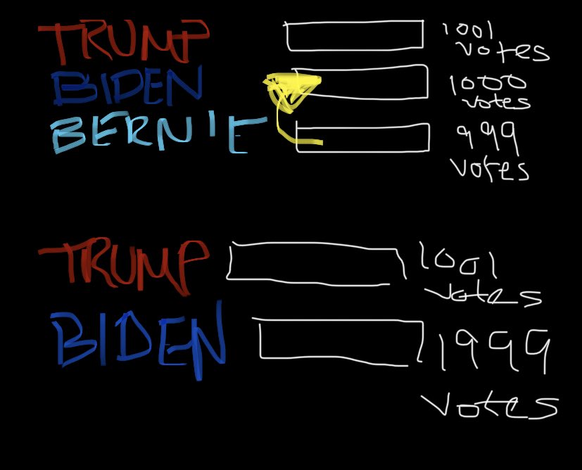 so say every person who voted for bernie casted their second choice as biden. bernie still lost, but voting for "anybody but trump" did not become a wasted vote. biden has over 50% of the vote, and now has won the election.