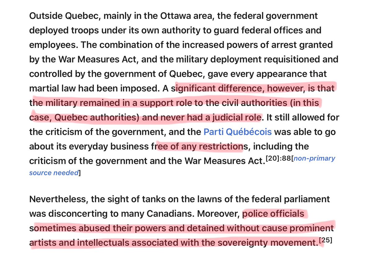 Every indication in historical contemporaneous documentation indicates WMA was requested by the Quebec provincial government and helpful to quell the violent insurgents who were terrorizing Quebec politicians and the public. Abductions, murder and bombings were halted.
